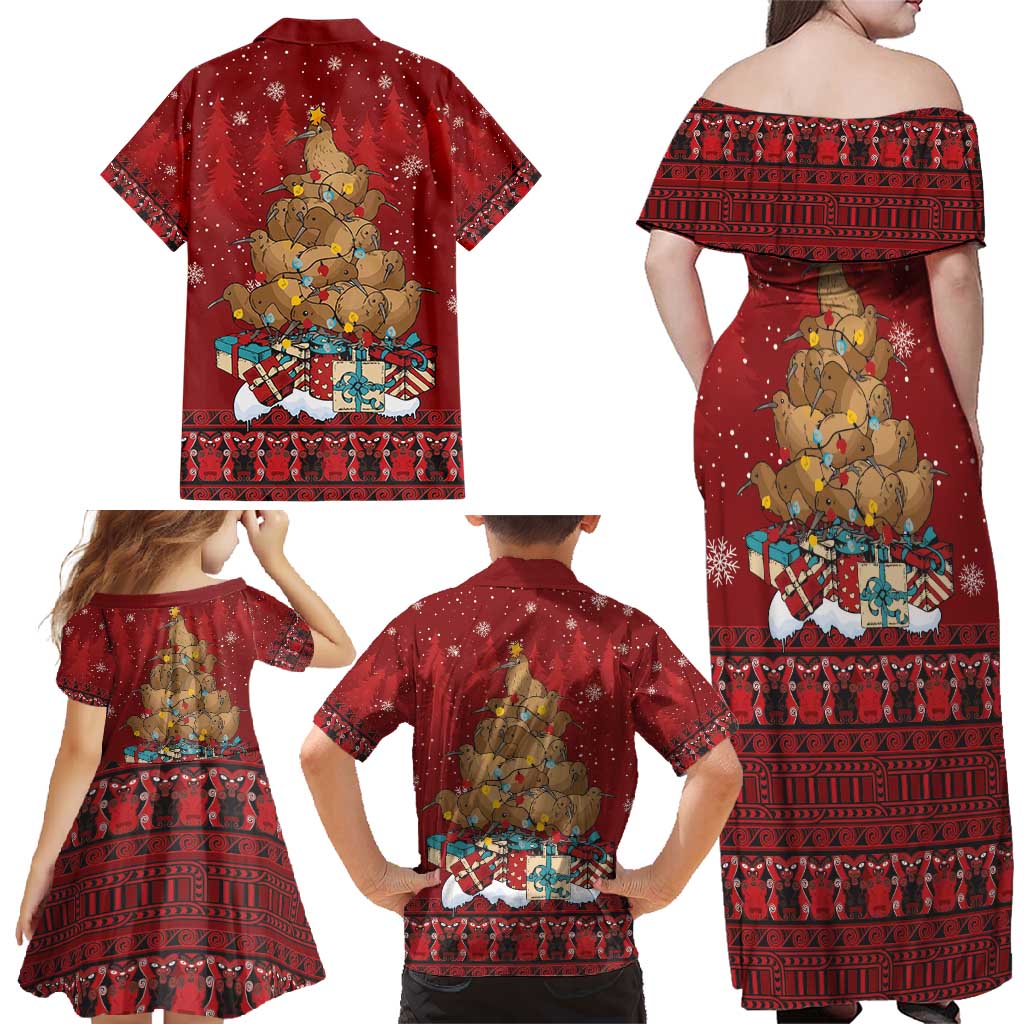 Funny Kiwi Bird Xmas Tree Family Matching Off Shoulder Maxi Dress and Hawaiian Shirt New Zealand Tribal Christmas Spirit - Polynesian Pride