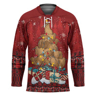 Funny Kiwi Bird Xmas Tree Hockey Jersey New Zealand Tribal Christmas Spirit - Polynesian Pride