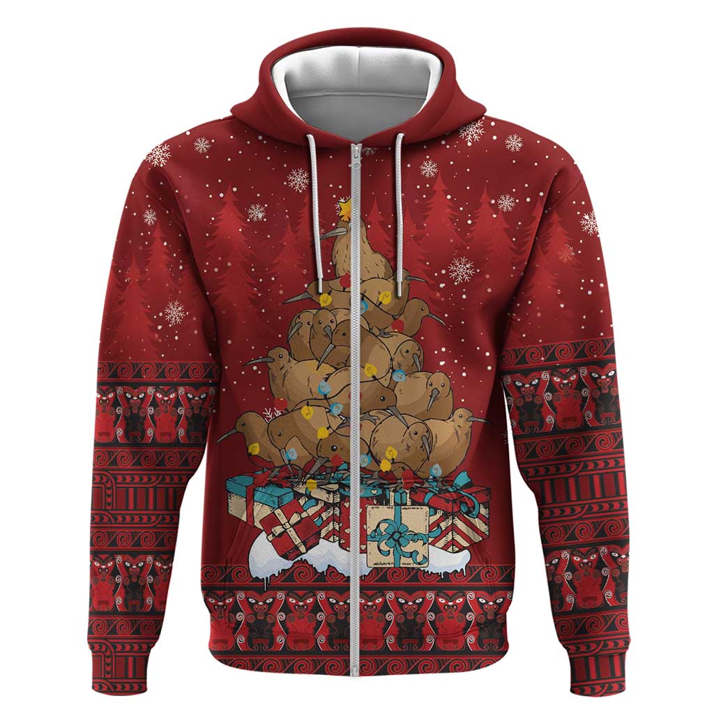 Funny Kiwi Bird Xmas Tree Hoodie New Zealand Tribal Christmas Spirit - Polynesian Pride