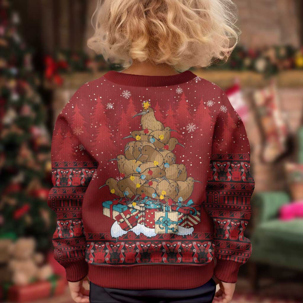 Funny Kiwi Bird Xmas Tree Kid Ugly Christmas Sweater New Zealand Tribal Christmas Spirit - Polynesian Pride