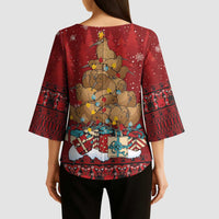 Funny Kiwi Bird Xmas Tree Kimono Sleeve Blouse New Zealand Tribal Christmas Spirit - Polynesian Pride
