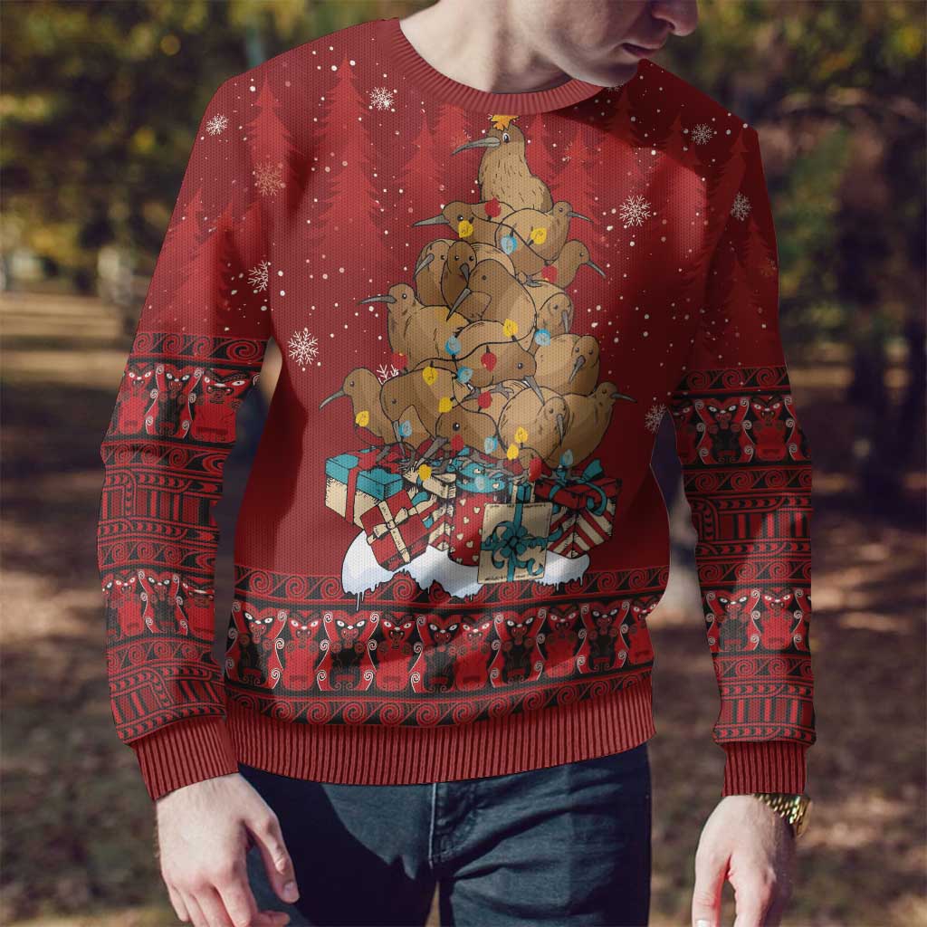 Funny Kiwi Bird Xmas Tree Ugly Christmas Sweater New Zealand Tribal Christmas Spirit - Polynesian Pride