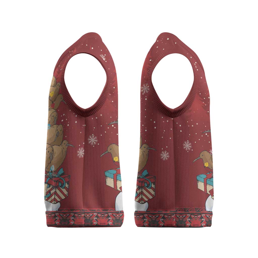 Funny Kiwi Bird Xmas Tree Christmas Knitted V-Neck Vest New Zealand Tribal Christmas Spirit - Polynesian Pride