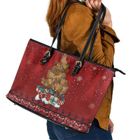 Funny Kiwi Bird Xmas Tree Leather Tote Bag New Zealand Tribal Christmas Spirit - Polynesian Pride
