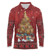 Funny Kiwi Bird Xmas Tree Long Sleeve Polo Shirt New Zealand Tribal Christmas Spirit - Polynesian Pride