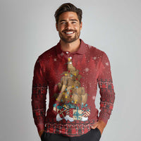 Funny Kiwi Bird Xmas Tree Long Sleeve Polo Shirt New Zealand Tribal Christmas Spirit - Polynesian Pride