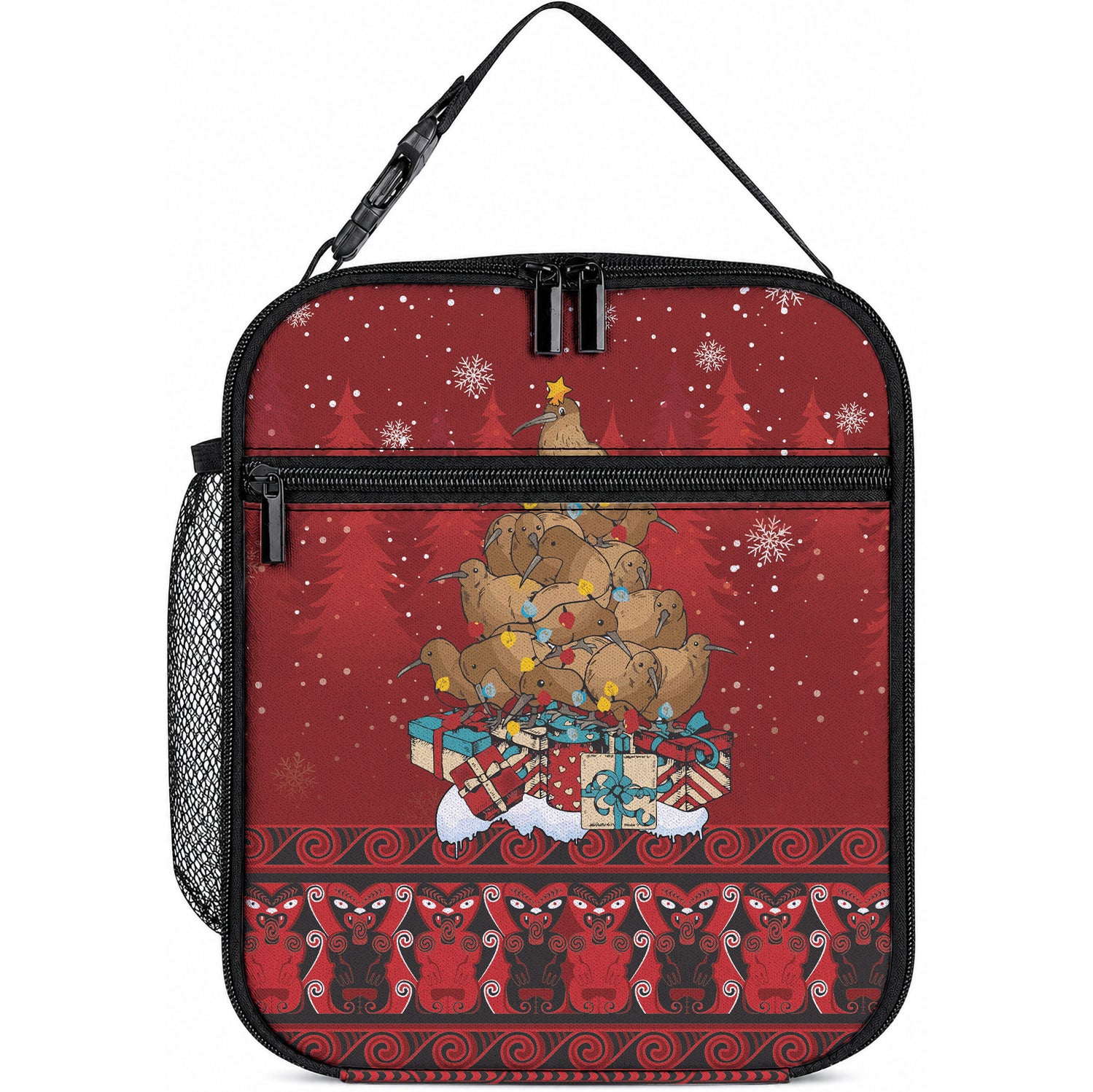 Funny Kiwi Bird Xmas Tree Lunch Bag New Zealand Tribal Christmas Spirit LT9 10.2 × 8.3 × 4.3 inch Red - Polynesian Pride