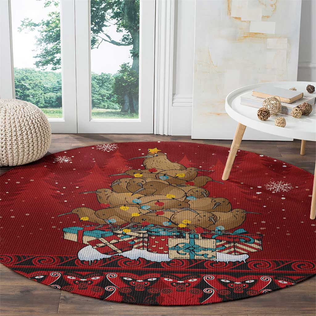 Funny Kiwi Bird Xmas Tree Round Carpet New Zealand Tribal Christmas Spirit - Polynesian Pride