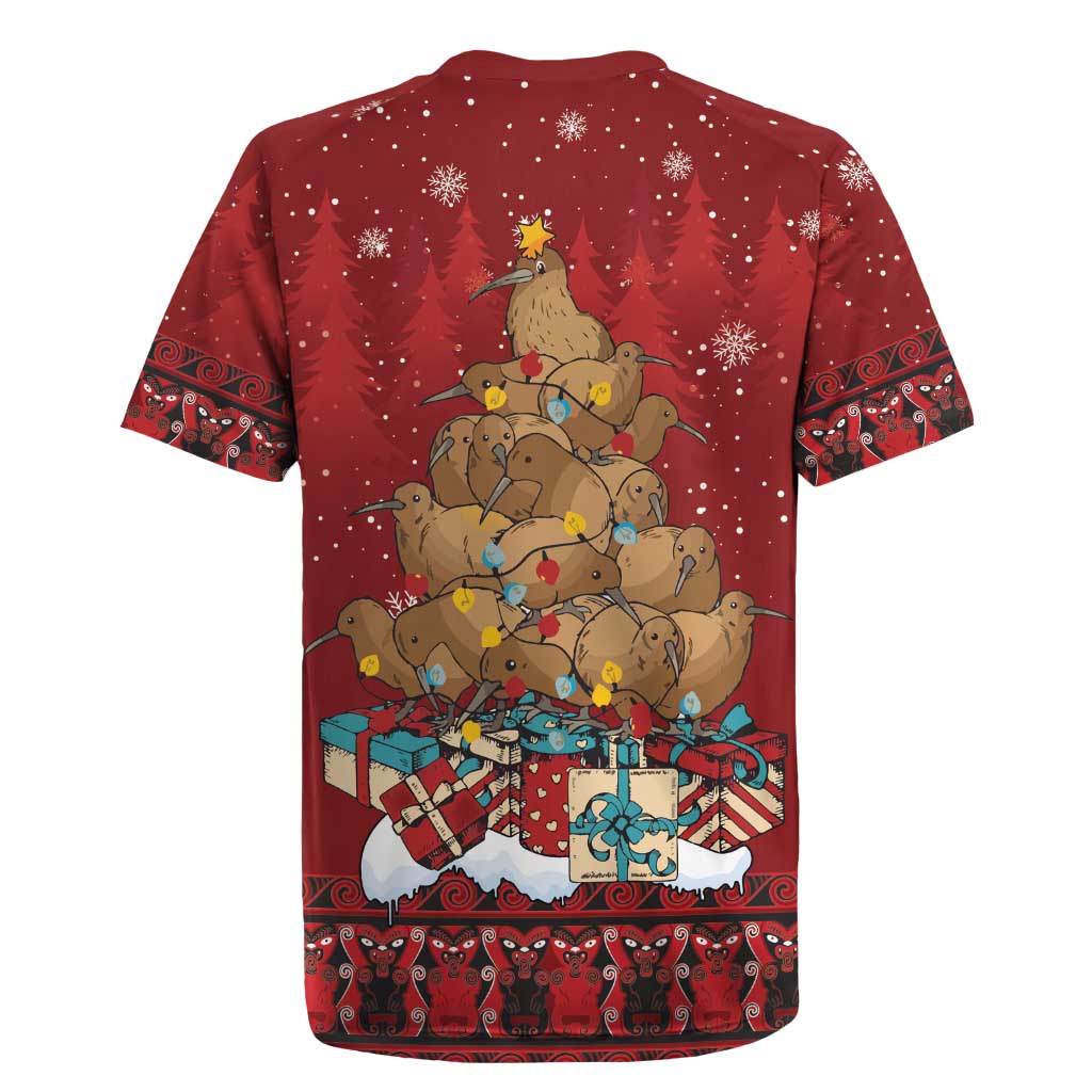 Funny Kiwi Bird Xmas Tree Rugby Jersey New Zealand Tribal Christmas Spirit - Polynesian Pride