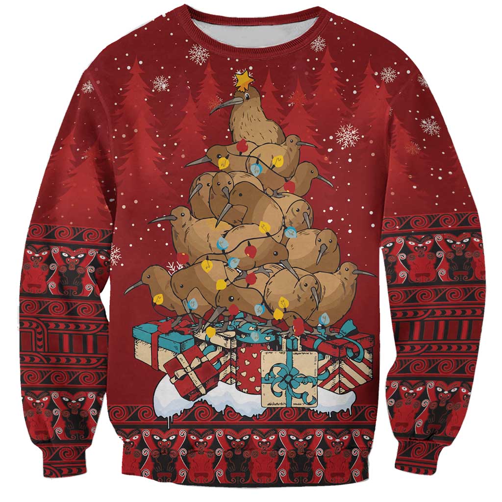 Funny Kiwi Bird Xmas Tree Sweatshirt New Zealand Tribal Christmas Spirit - Polynesian Pride