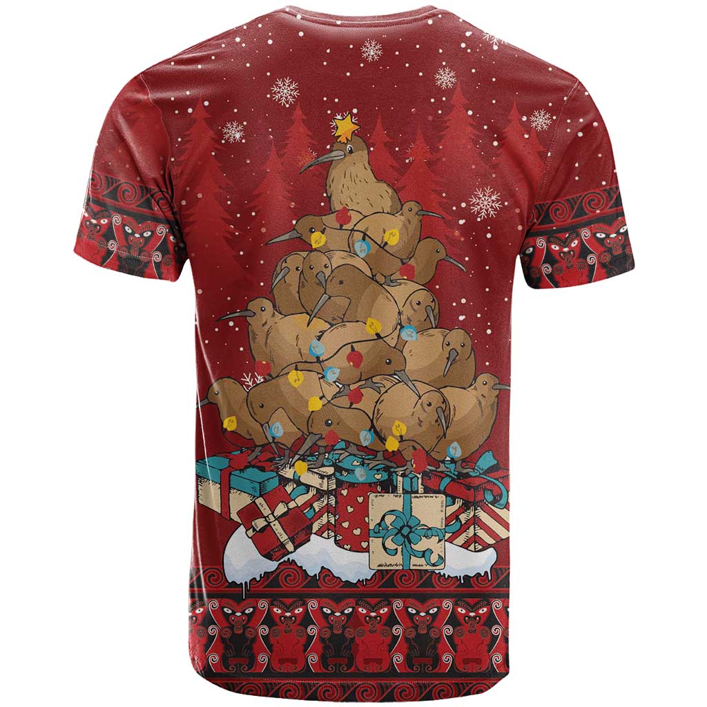 Funny Kiwi Bird Xmas Tree T Shirt New Zealand Tribal Christmas Spirit - Polynesian Pride