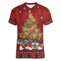 Funny Kiwi Bird Xmas Tree Women V-Neck T-Shirt New Zealand Tribal Christmas Spirit - Polynesian Pride