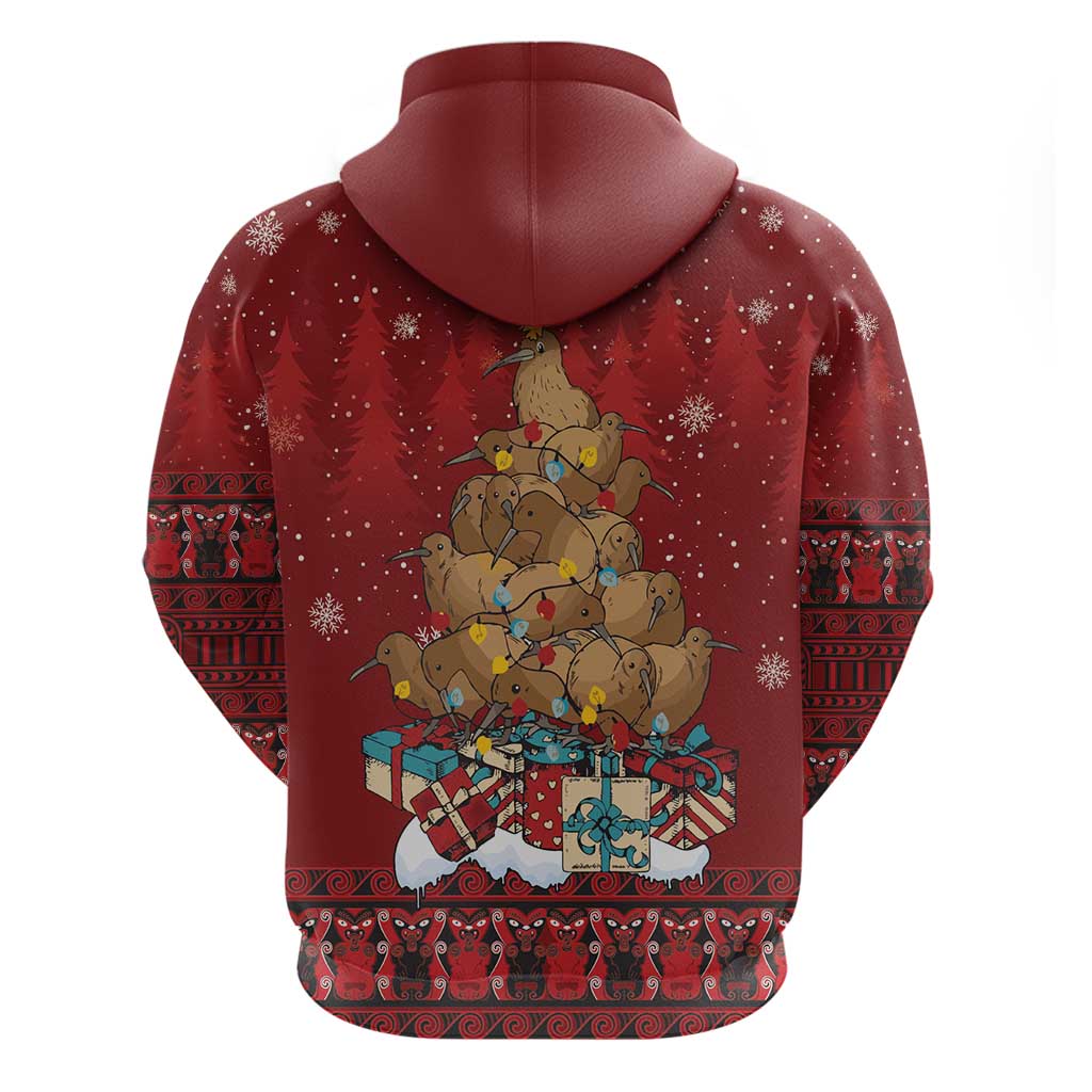 Funny Kiwi Bird Xmas Tree Zip Hoodie New Zealand Tribal Christmas Spirit - Polynesian Pride