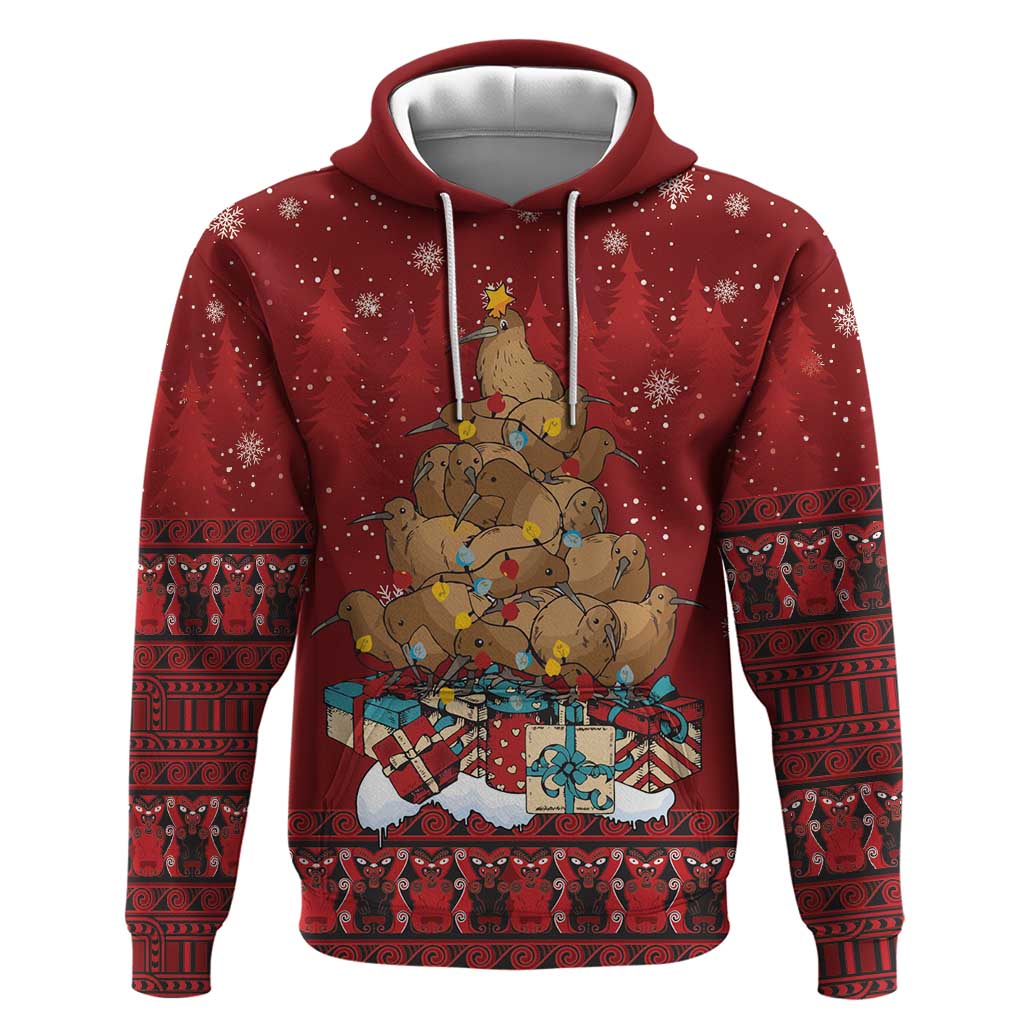 Funny Kiwi Bird Xmas Tree Zip Hoodie New Zealand Tribal Christmas Spirit - Polynesian Pride