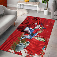 Funny Santa Riding Shark Area Rug Polynesian Tribal Christmas Spirit - Polynesian Pride