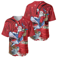 Funny Santa Riding Shark Baseball Jersey Polynesian Tribal Christmas Spirit - Polynesian Pride