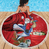 Funny Santa Riding Shark Beach Blanket Polynesian Tribal Christmas Spirit - Polynesian Pride