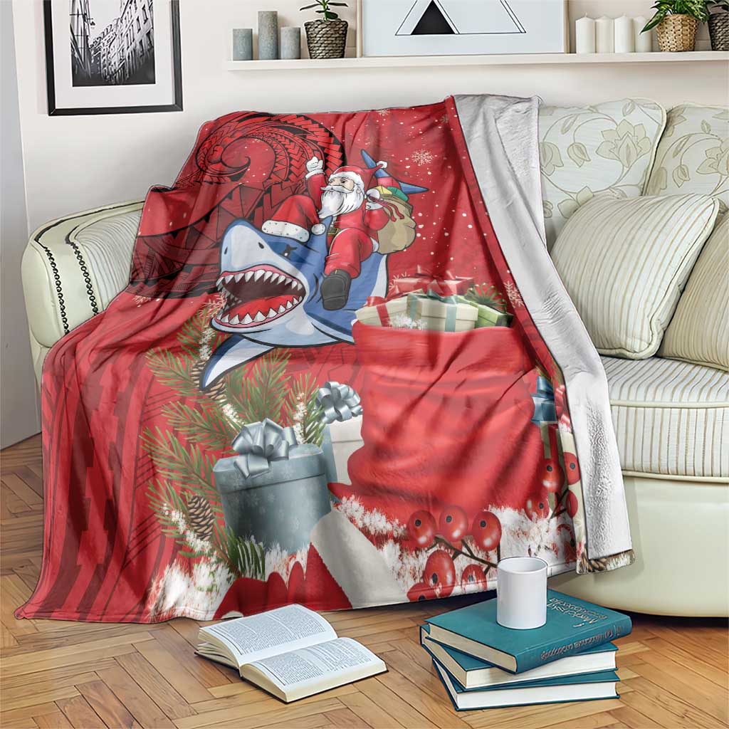 Funny Santa Riding Shark Blanket Polynesian Tribal Christmas Spirit - Polynesian Pride
