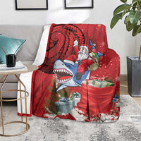 Funny Santa Riding Shark Blanket Polynesian Tribal Christmas Spirit - Polynesian Pride