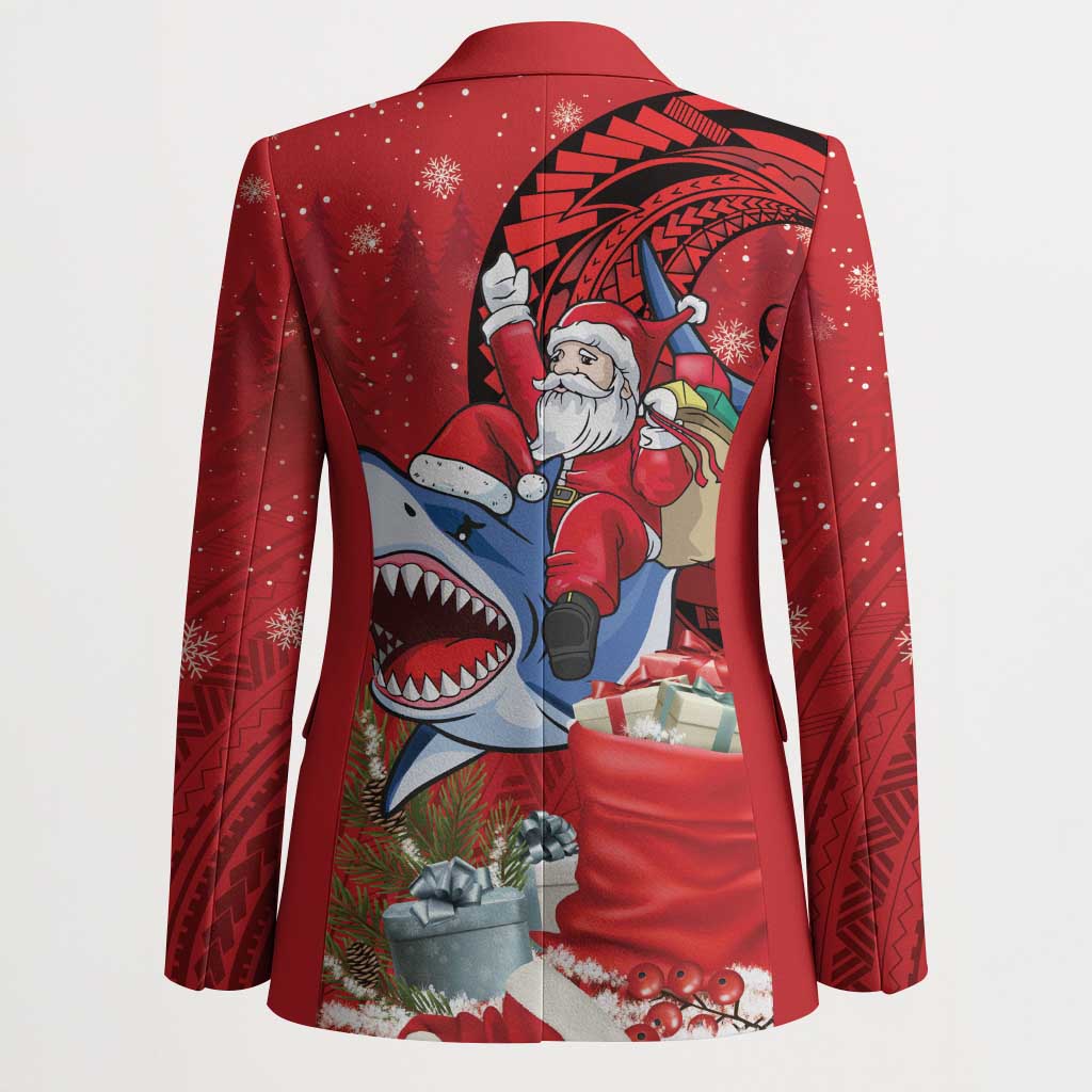 Funny Santa Riding Shark Blazer Polynesian Tribal Christmas Spirit - Polynesian Pride