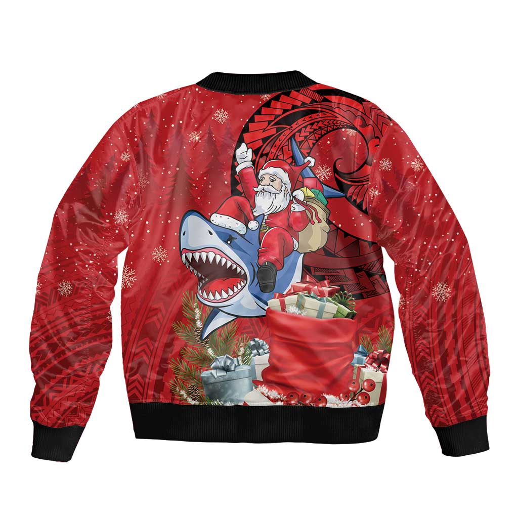 Funny Santa Riding Shark Bomber Jacket Polynesian Tribal Christmas Spirit - Polynesian Pride
