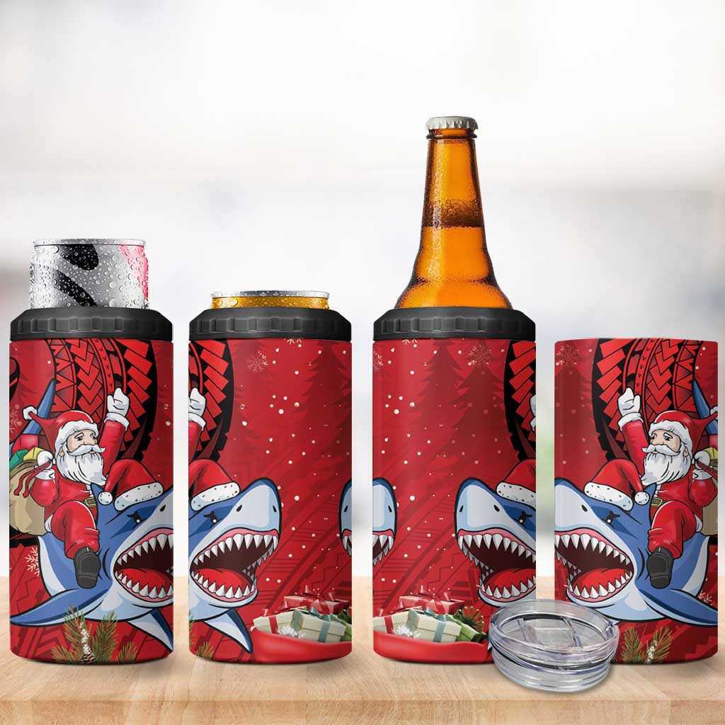 Funny Santa Riding Shark 4 in 1 Can Cooler Tumbler Polynesian Tribal Christmas Spirit - Polynesian Pride