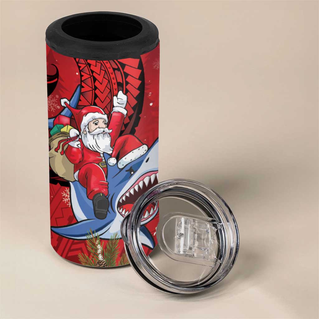 Funny Santa Riding Shark 4 in 1 Can Cooler Tumbler Polynesian Tribal Christmas Spirit - Polynesian Pride