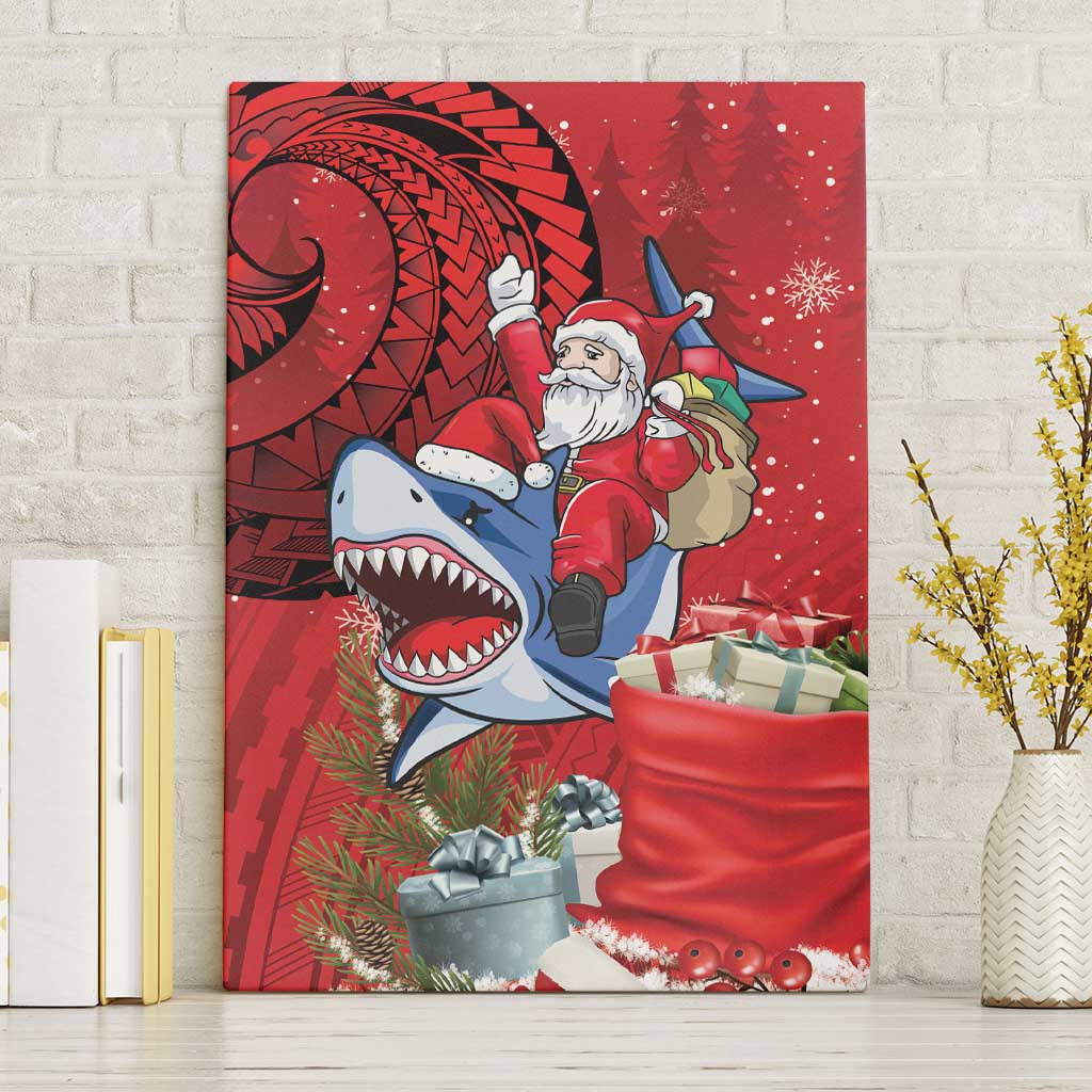 Funny Santa Riding Shark Canvas Wall Art Polynesian Tribal Christmas Spirit - Polynesian Pride