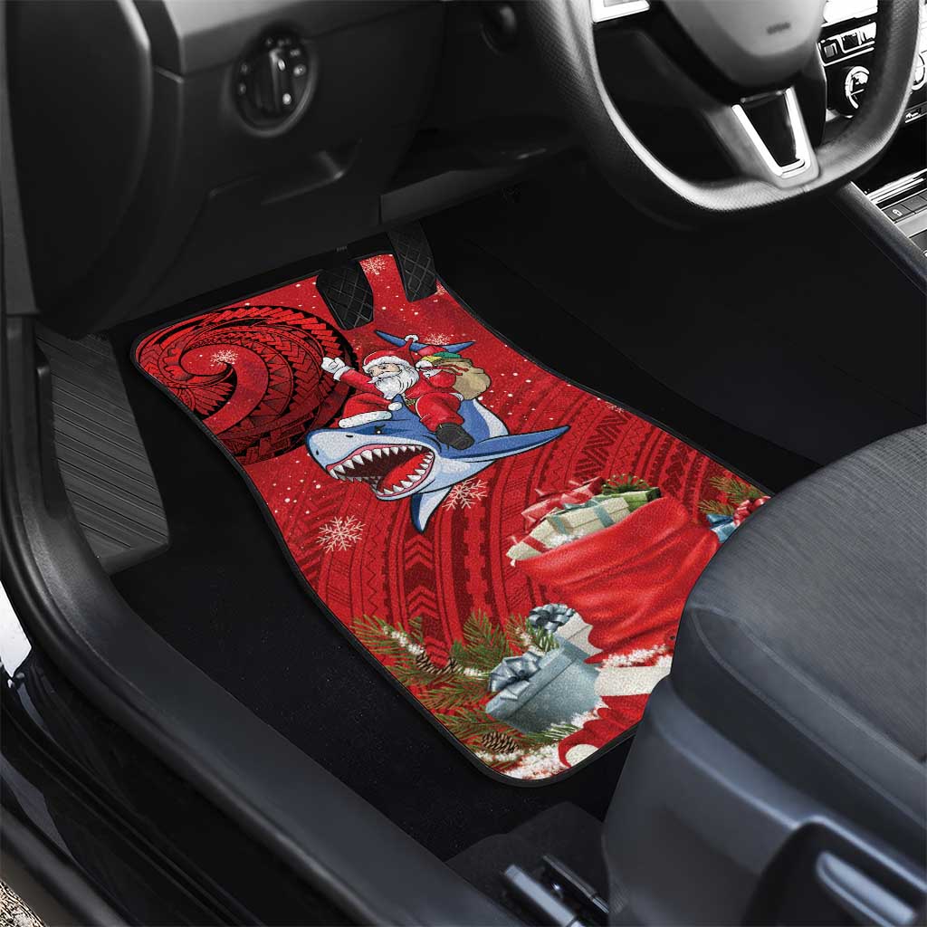 Funny Santa Riding Shark Car Mats Polynesian Tribal Christmas Spirit - Polynesian Pride