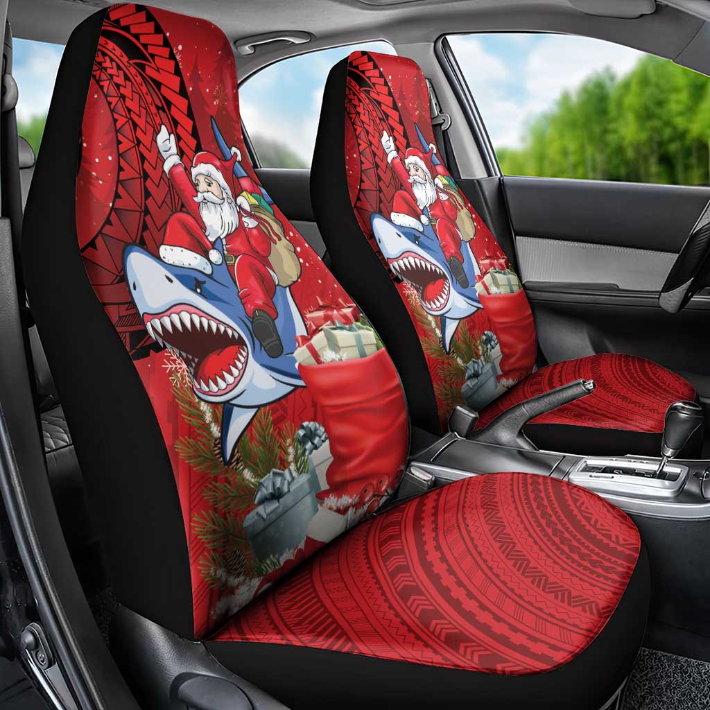 Funny Santa Riding Shark Car Seat Cover Polynesian Tribal Christmas Spirit - Polynesian Pride