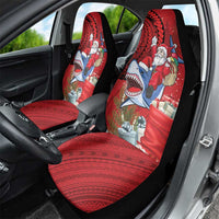 Funny Santa Riding Shark Car Seat Cover Polynesian Tribal Christmas Spirit - Polynesian Pride
