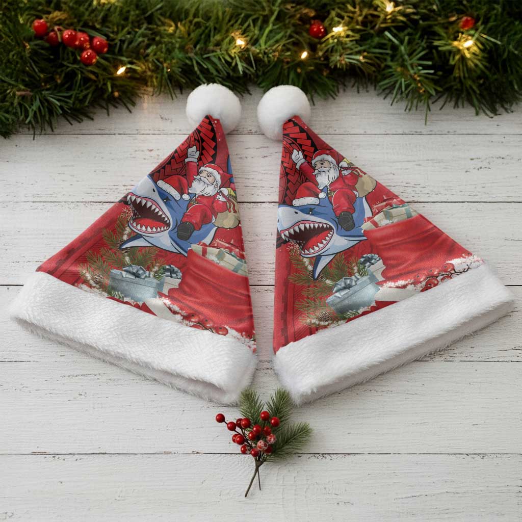 Funny Santa Riding Shark Christmas Santa Hat Polynesian Tribal Christmas Spirit - Polynesian Pride