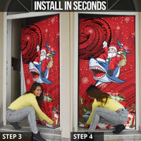 Funny Santa Riding Shark Door Cover Polynesian Tribal Christmas Spirit - Polynesian Pride