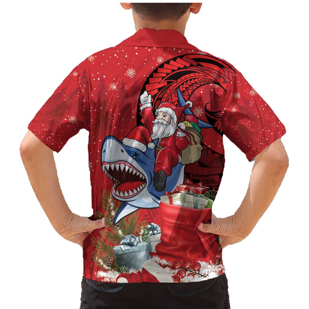 Funny Santa Riding Shark Family Matching Mermaid Dress and Hawaiian Shirt Polynesian Tribal Christmas Spirit - Polynesian Pride