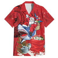Funny Santa Riding Shark Family Matching Off The Shoulder Long Sleeve Dress and Hawaiian Shirt Polynesian Tribal Christmas Spirit - Polynesian Pride
