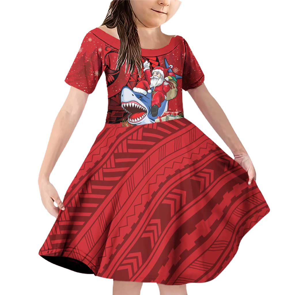 Funny Santa Riding Shark Family Matching Off Shoulder Short Dress and Hawaiian Shirt Polynesian Tribal Christmas Spirit - Polynesian Pride