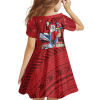 Funny Santa Riding Shark Family Matching Short Sleeve Bodycon Dress and Hawaiian Shirt Polynesian Tribal Christmas Spirit - Polynesian Pride