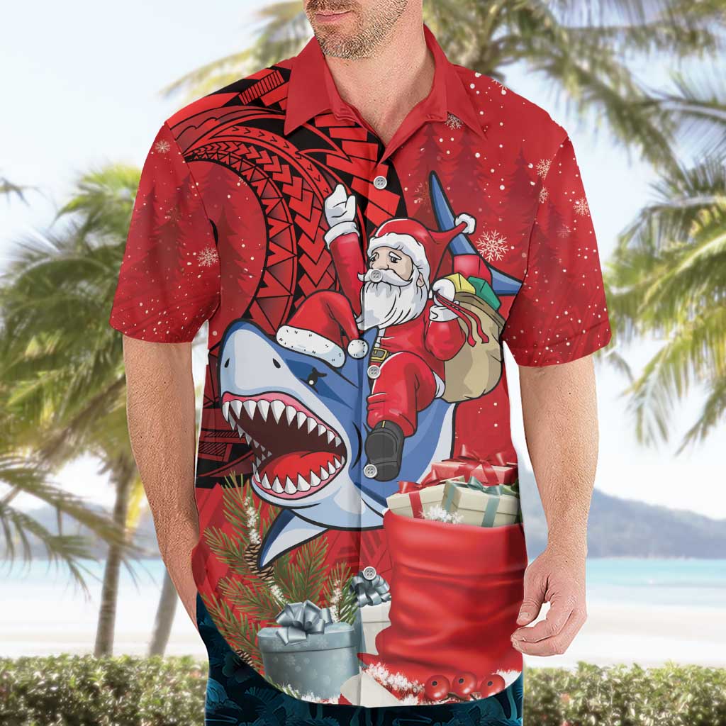 Funny Santa Riding Shark Hawaiian Shirt Polynesian Tribal Christmas Spirit - Polynesian Pride
