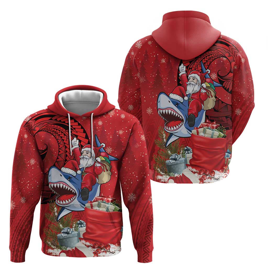 Funny Santa Riding Shark Hoodie Polynesian Tribal Christmas Spirit - Polynesian Pride