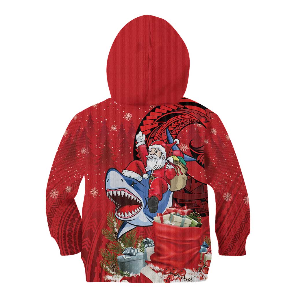 Funny Santa Riding Shark Kid Hoodie Polynesian Tribal Christmas Spirit - Polynesian Pride