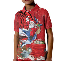 Funny Santa Riding Shark Kid Polo Shirt Polynesian Tribal Christmas Spirit - Polynesian Pride