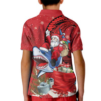 Funny Santa Riding Shark Kid Polo Shirt Polynesian Tribal Christmas Spirit - Polynesian Pride