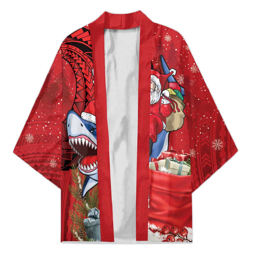 Funny Santa Riding Shark Kimono Polynesian Tribal Christmas Spirit - Polynesian Pride
