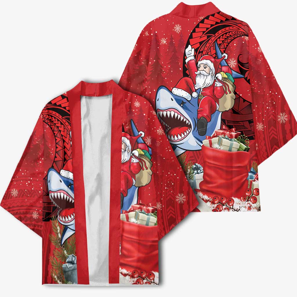 Funny Santa Riding Shark Kimono Polynesian Tribal Christmas Spirit - Polynesian Pride