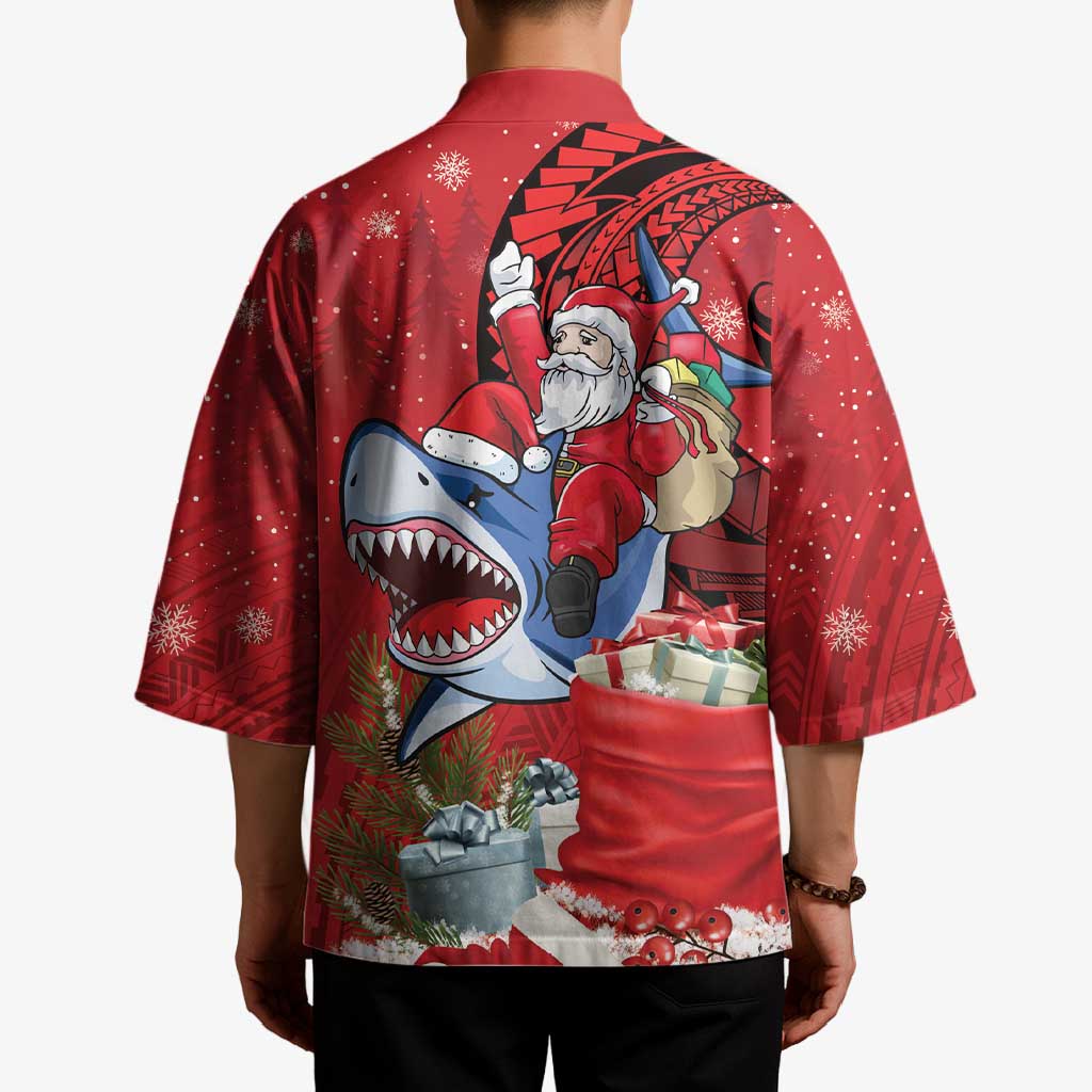 Funny Santa Riding Shark Kimono Polynesian Tribal Christmas Spirit - Polynesian Pride