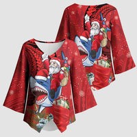 Funny Santa Riding Shark Kimono Sleeve Blouse Polynesian Tribal Christmas Spirit - Polynesian Pride