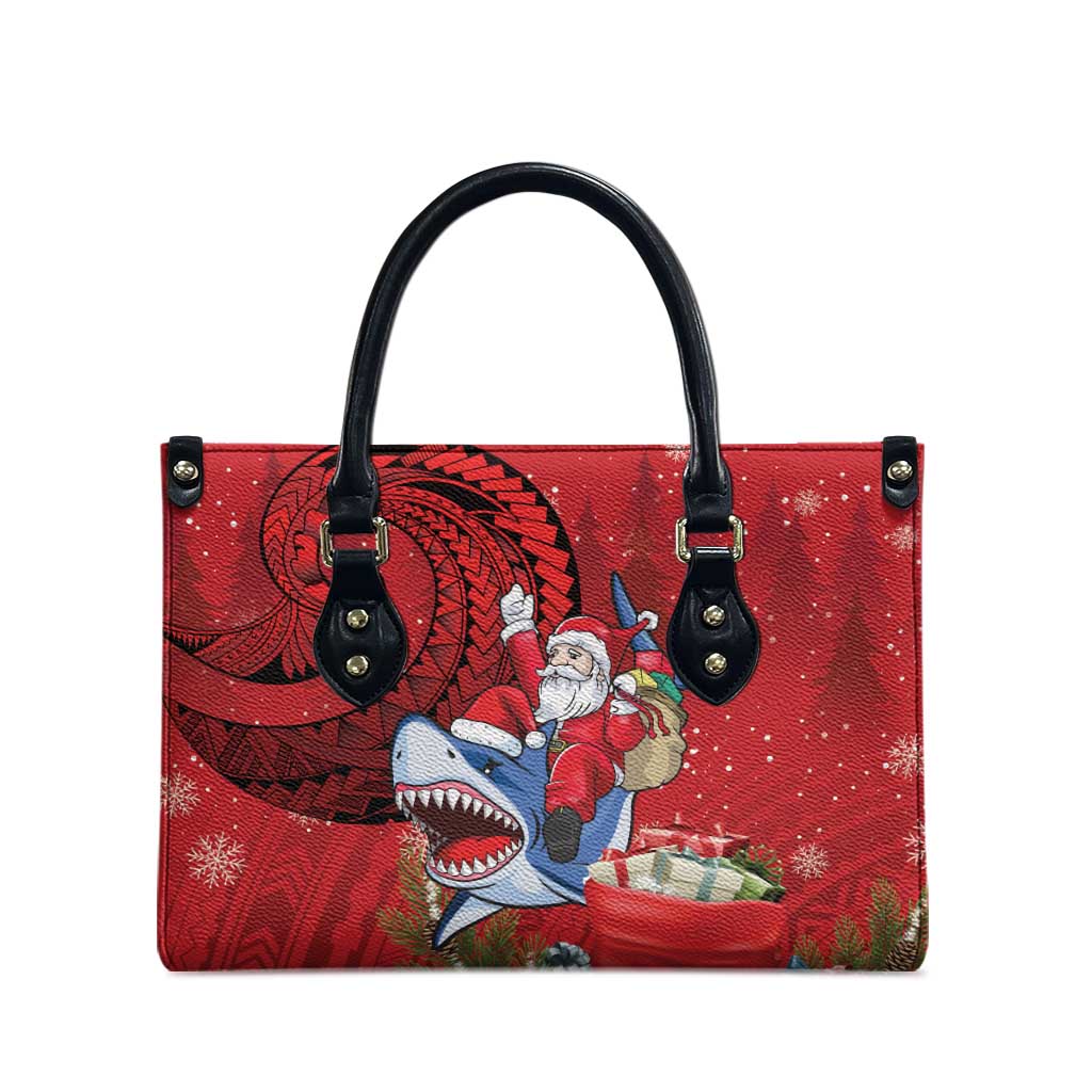 Funny Santa Riding Shark Leather Bag Polynesian Tribal Christmas Spirit - Polynesian Pride