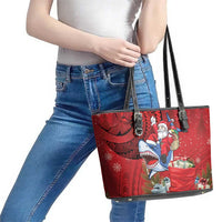 Funny Santa Riding Shark Leather Tote Bag Polynesian Tribal Christmas Spirit LT9 - Polynesian Pride