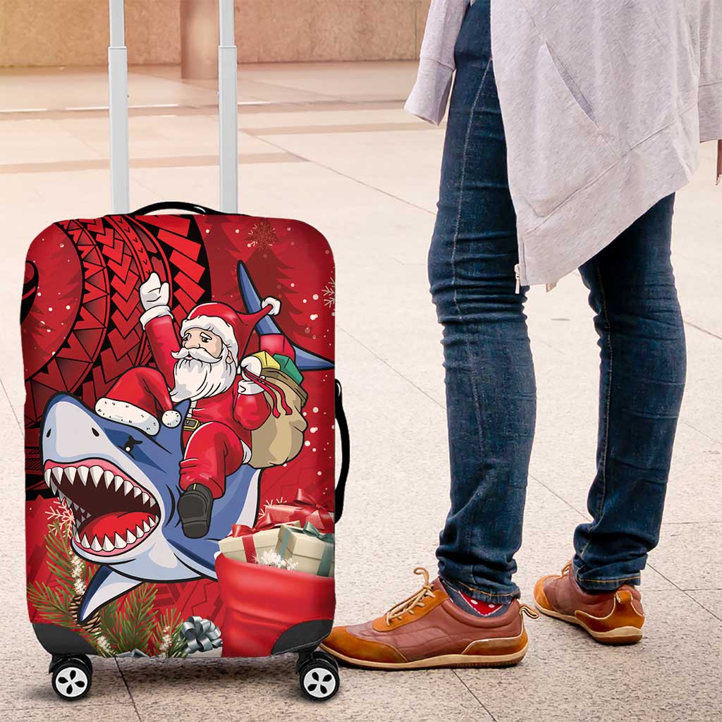Funny Santa Riding Shark Luggage Cover Polynesian Tribal Christmas Spirit - Polynesian Pride