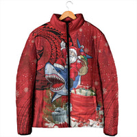 Funny Santa Riding Shark Padded Jacket Polynesian Tribal Christmas Spirit - Polynesian Pride